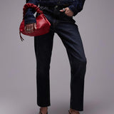 Topshop Mid Rise Straight Cropped Jean With Raw Hems In Blue Black
