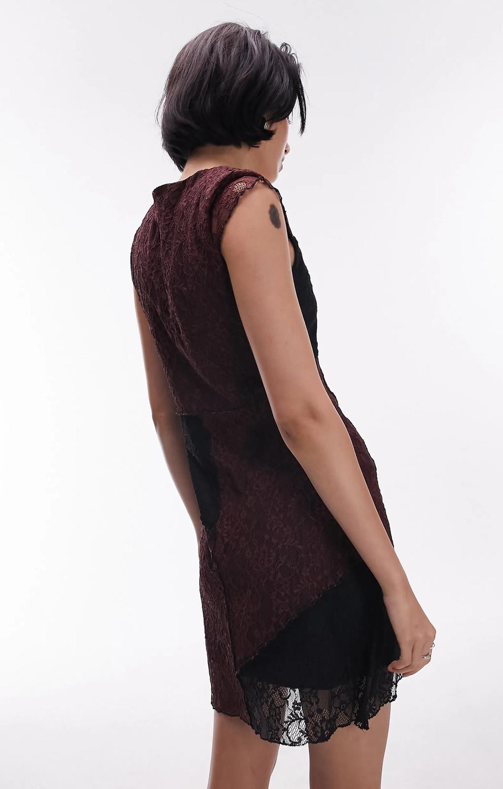 Topshop Mix And Match Lace Cap Sleeve Jersey Mini Dress In Multi – dresses by Topshop, available to rent from Hirestreet