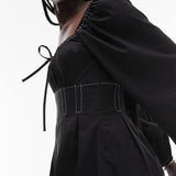 Topshop Poplin Topstitch Tea Dress In Black
