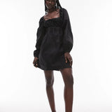Topshop Poplin Topstitch Tea Dress In Black