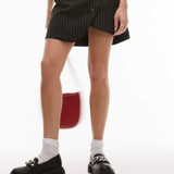 Topshop Wrap Tailored Mini Skirt In Mono Pinstripe