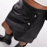 Topshop Popper Wrap Mini Skirt In Black