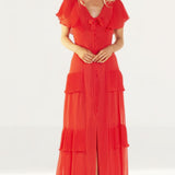Topshop Red Pleated Maxi Dress