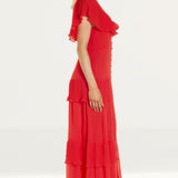 Topshop Red Pleated Maxi Dress