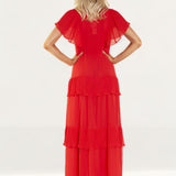 Topshop Red Pleated Maxi Dress