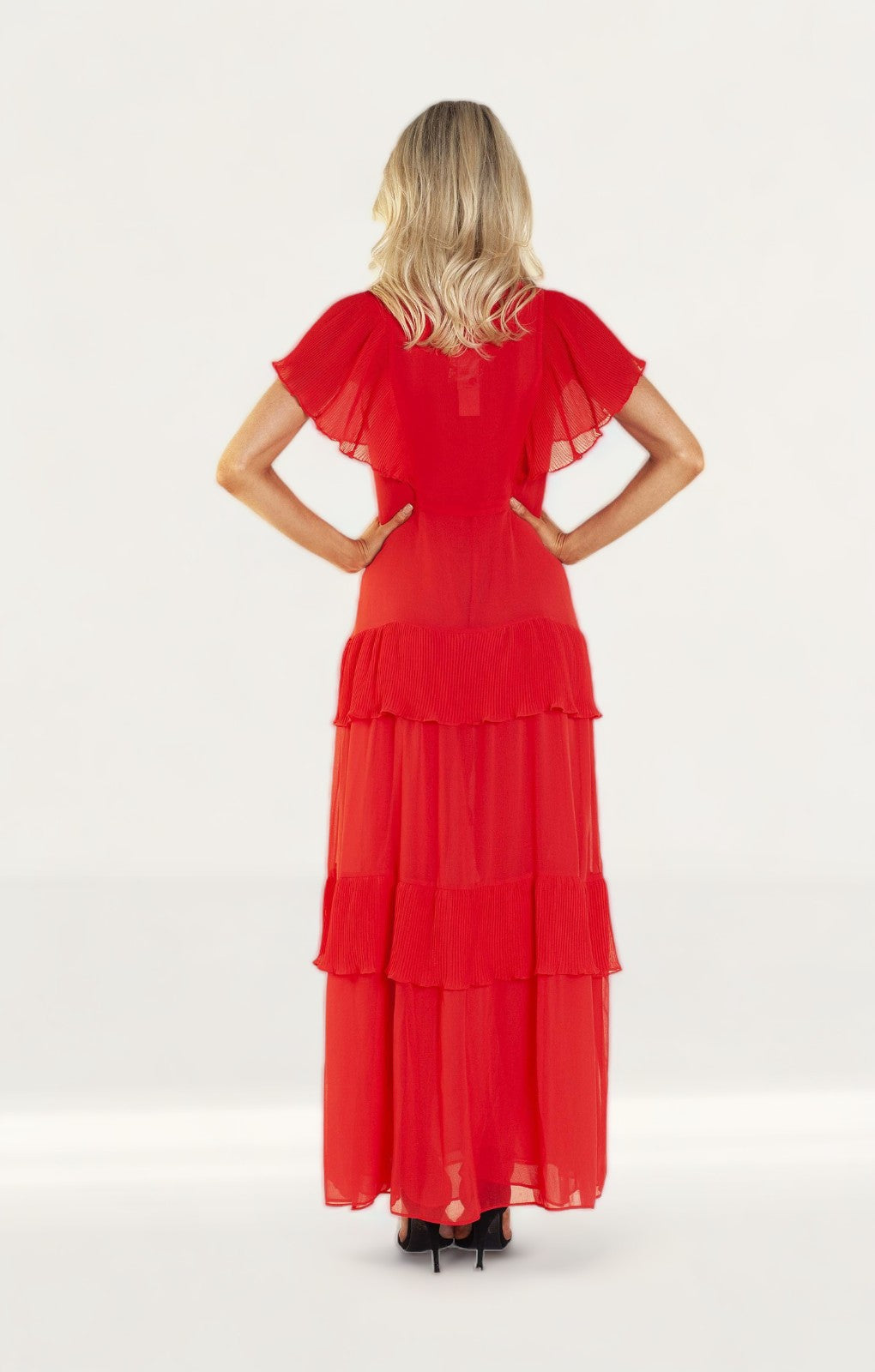 Topshop Red Pleated Maxi Dress