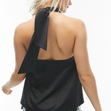 Topshop Satin Halter Top In Black
