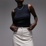 Topshop Tall Leather Look Denim Styled Mini Skirt In Ecru