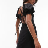Topshop Textured Jersey Tea Dress With Back Detail In Black