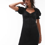 Topshop Textured Jersey Tea Dress With Back Detail In Black