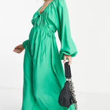 Topshop Textured Ruched Channel Midaxi Dress In Green