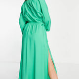 Topshop Textured Ruched Channel Midaxi Dress In Green
