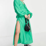 Topshop Textured Ruched Channel Midaxi Dress In Green