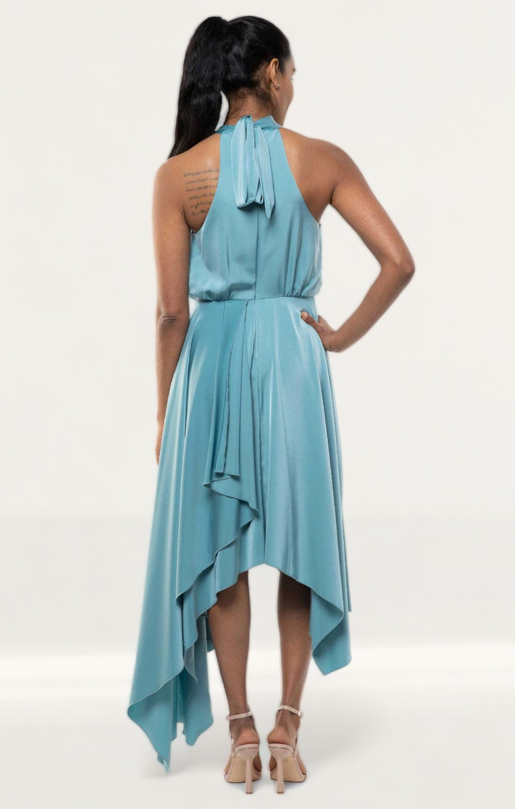 TwoSisters The Label Kat Teal Satin Midi Dress