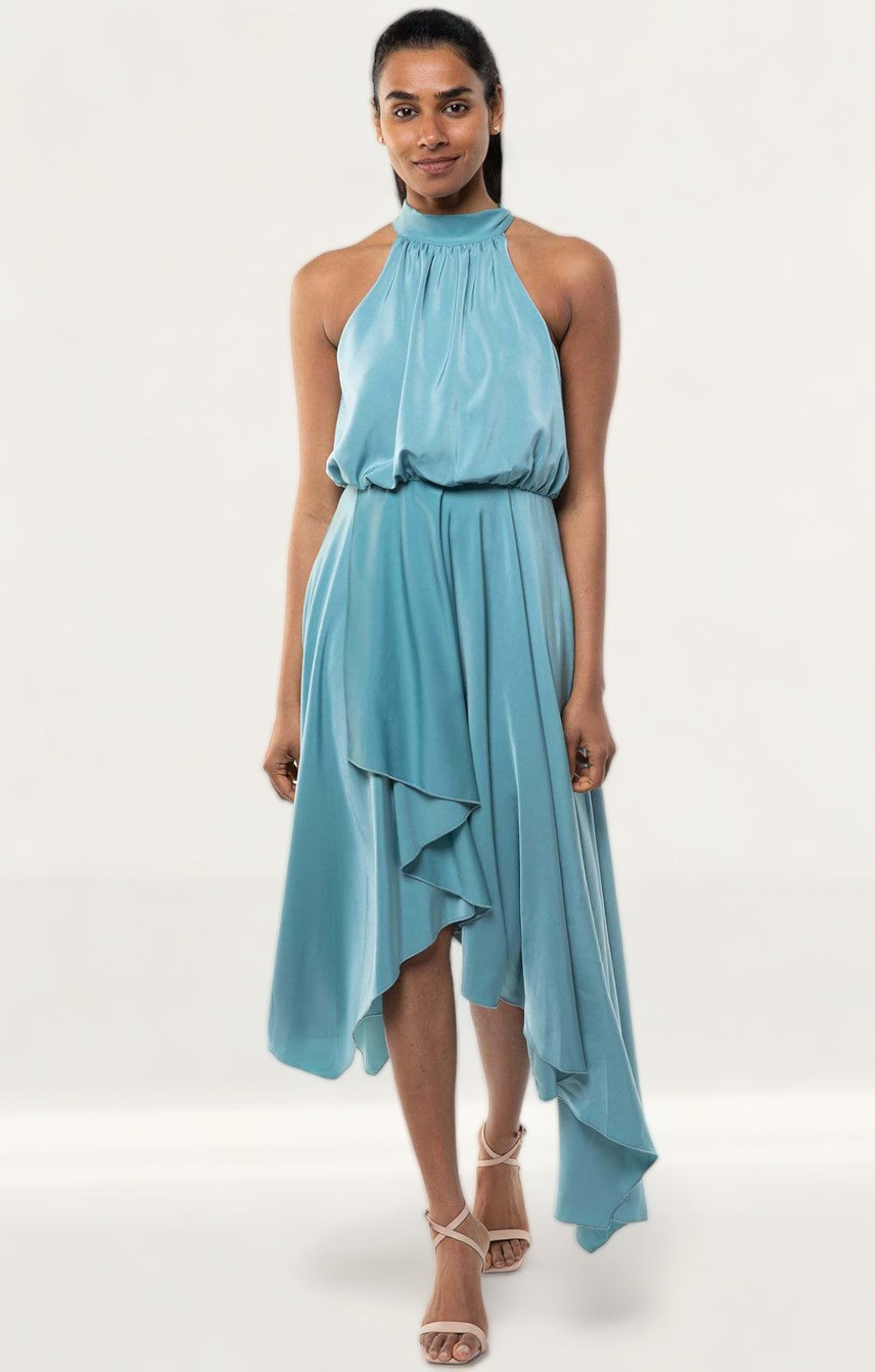 TwoSisters The Label Kat Teal Satin Midi Dress
