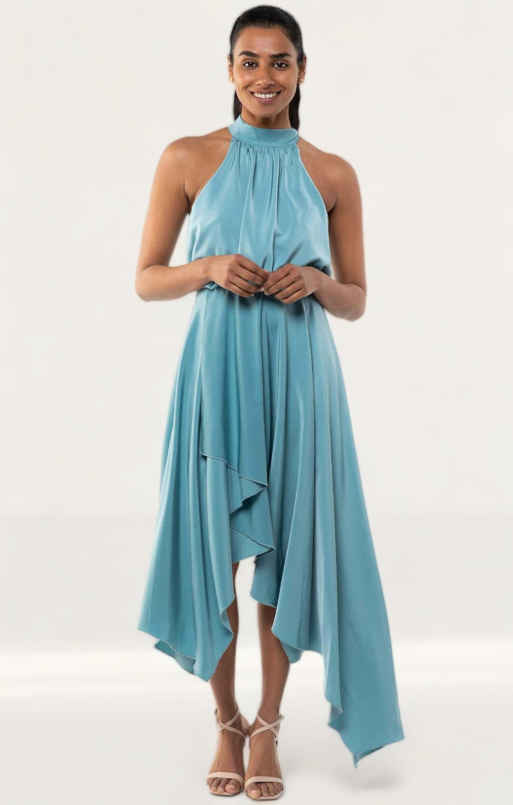 TwoSisters The Label Kat Teal Satin Midi Dress