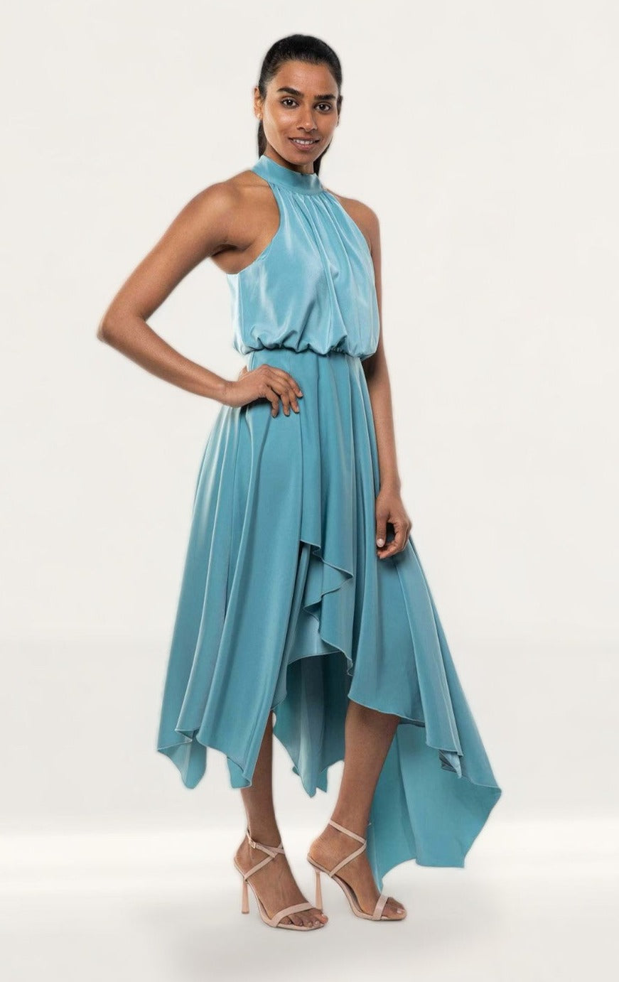 TwoSisters The Label Kat Teal Satin Midi Dress