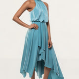TwoSisters The Label Kat Teal Satin Midi Dress