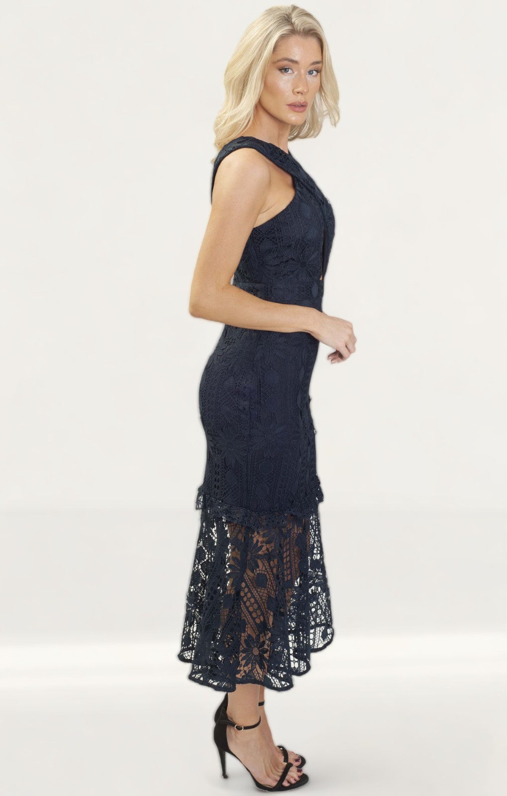TwoSisters The Label Isabella Navy Crochet Midi Dress
