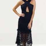 TwoSisters The Label Isabella Navy Crochet Midi Dress