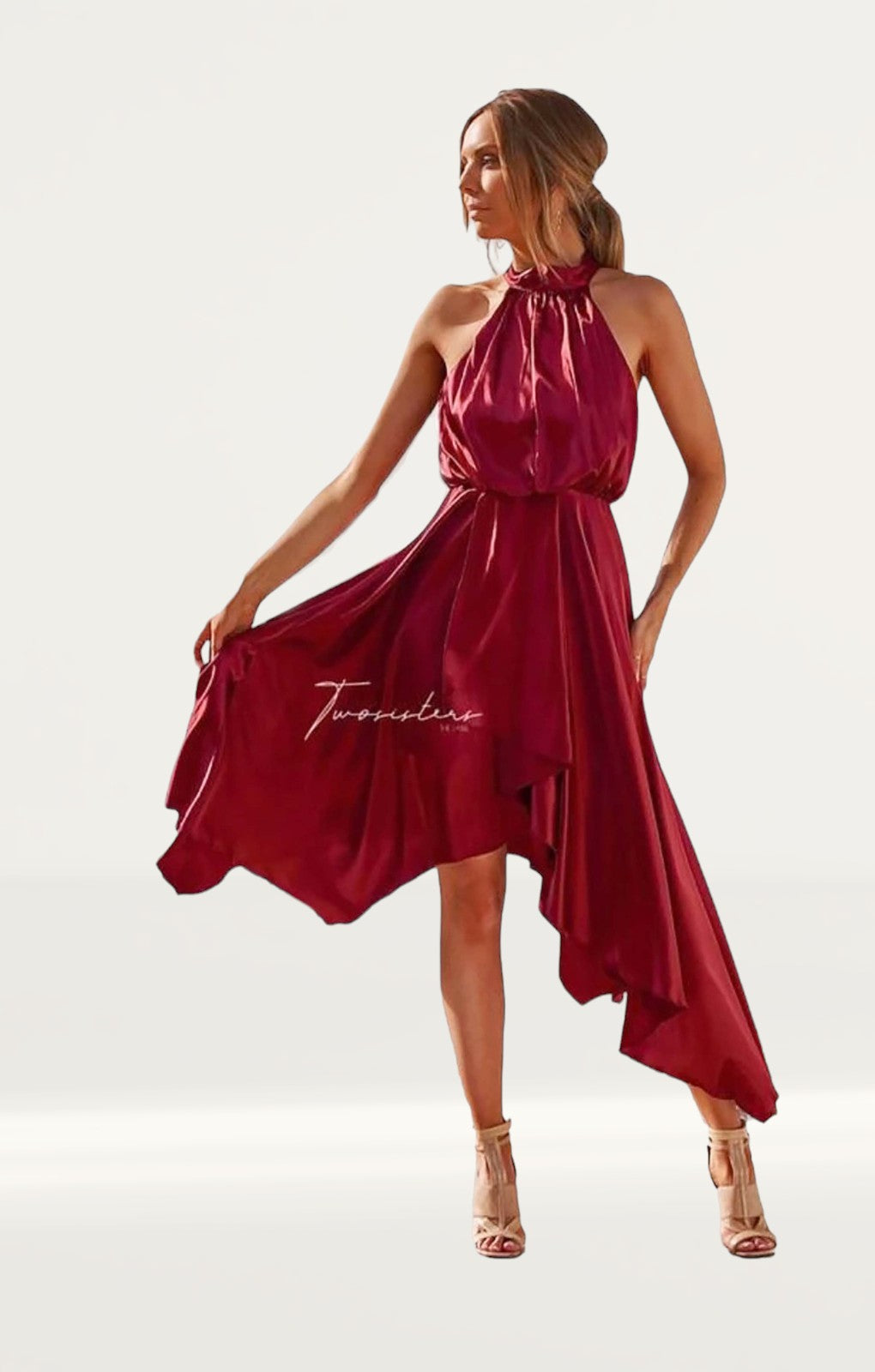 TwoSisters The Label Kathleen Red Halter Midi Dress