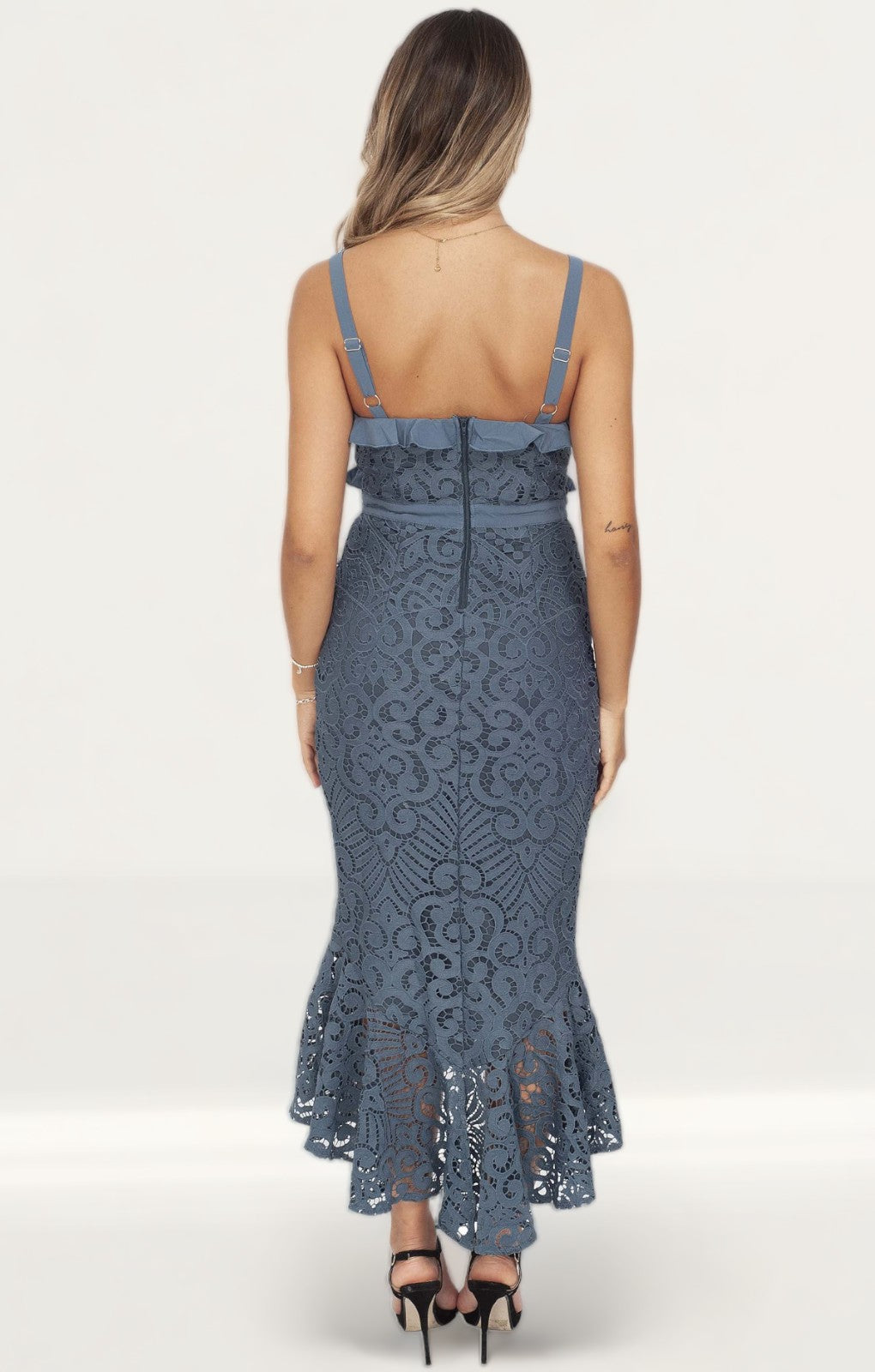 TwoSisters The Label Leanne Blue Crochet Lace Midi Dress