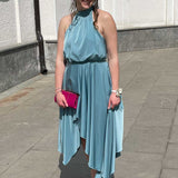TwoSisters The Label Kat Teal Satin Midi Dress