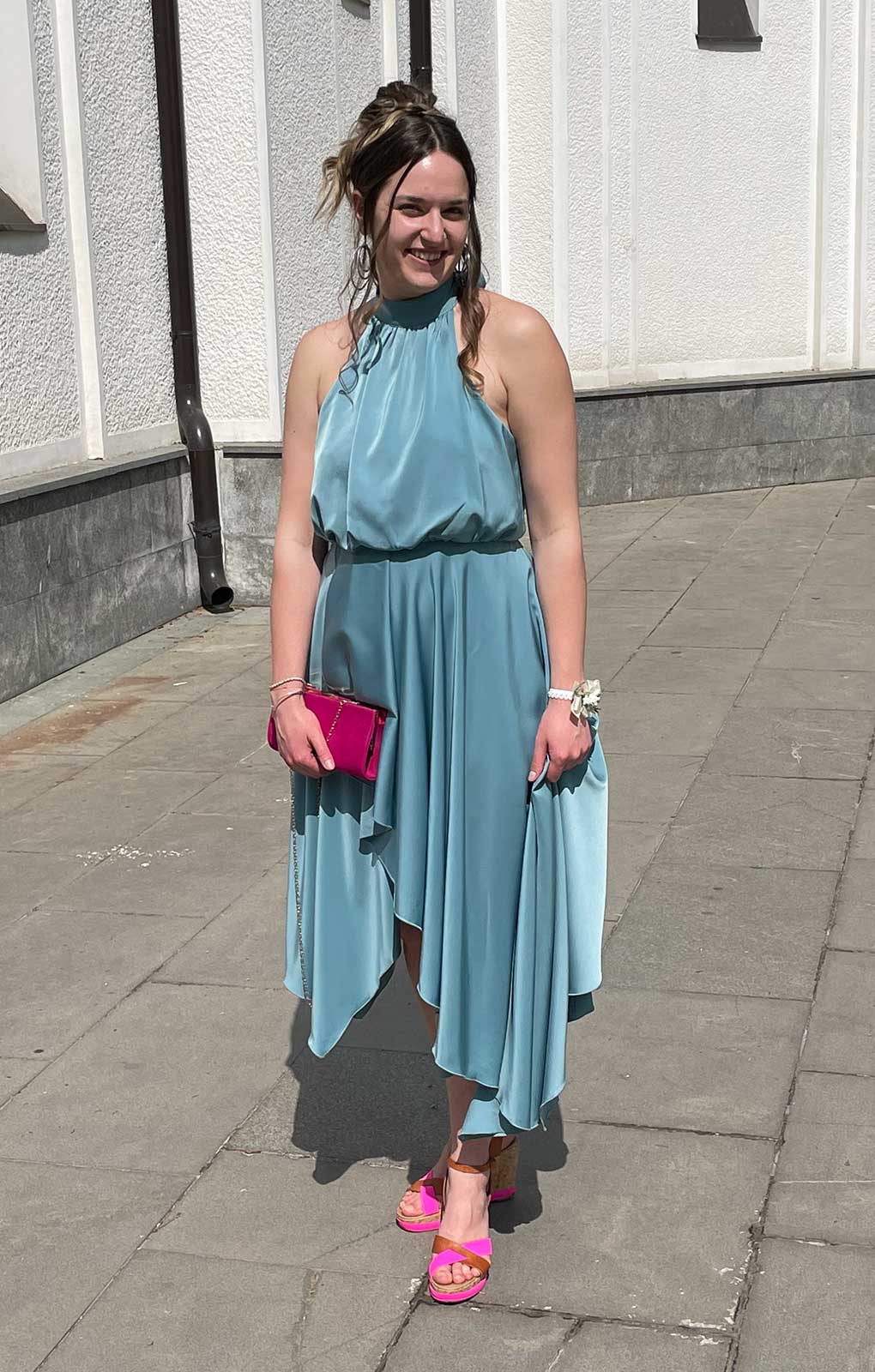 TwoSisters The Label Kat Teal Satin Midi Dress