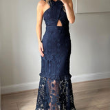 TwoSisters The Label Isabella Navy Crochet Midi Dress