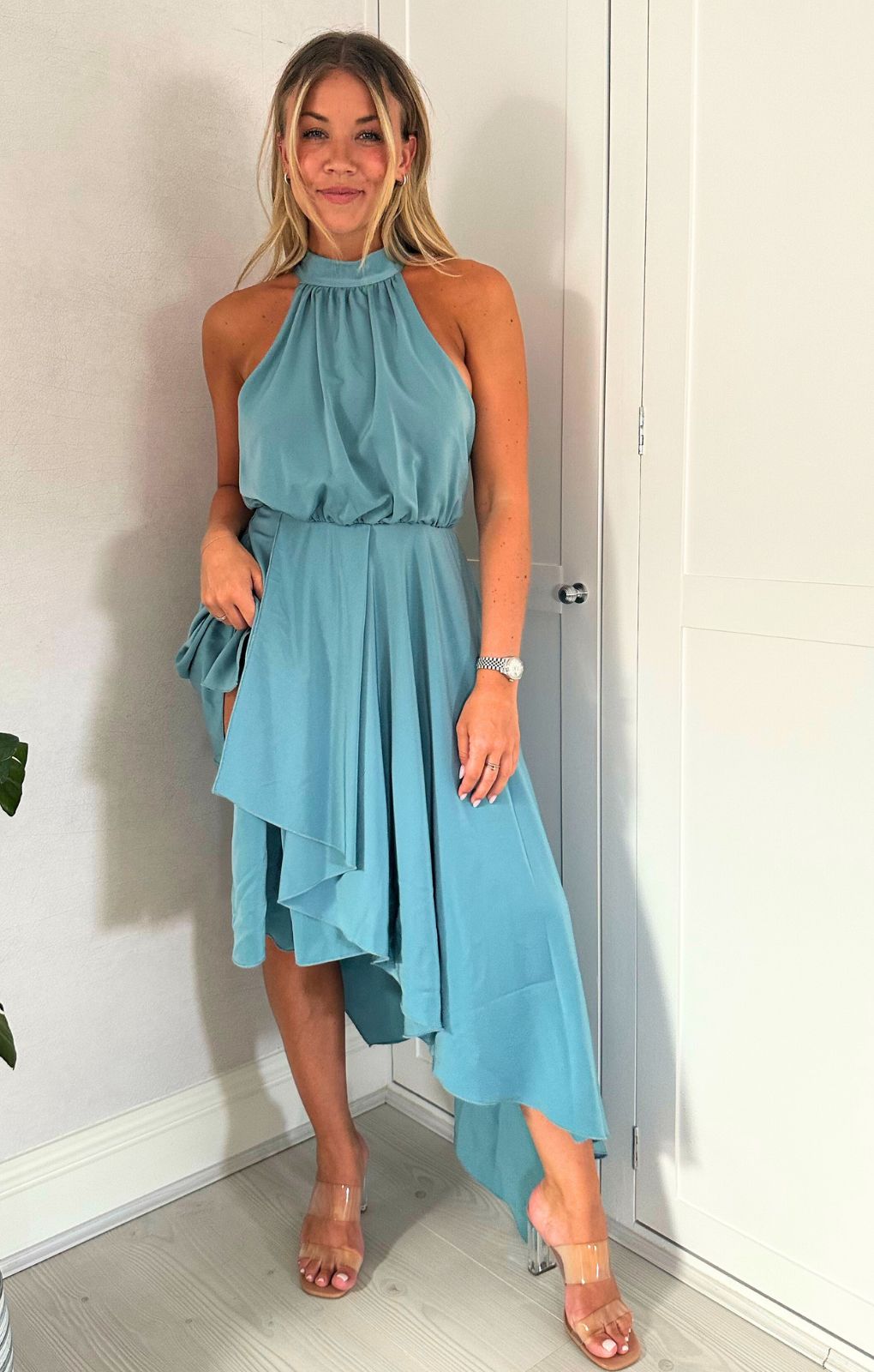 TwoSisters The Label Kat Teal Satin Midi Dress