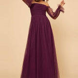 Little Mistress Plum Bardot Maxi Dress