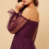 Little Mistress Plum Bardot Maxi Dress