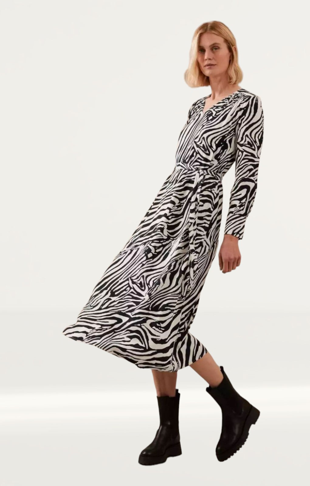 M&S Zebra Animal Print V-Neck Midaxi Waisted Dress