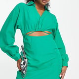 Vero Moda Petite Cut Out Tie Waist Mini Dress In Green