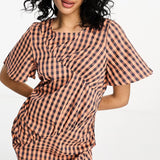 Vila Ruched Detail Mini Dress In Navy Check