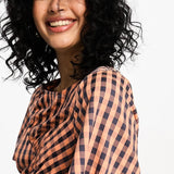 Vila Ruched Detail Mini Dress In Navy Check