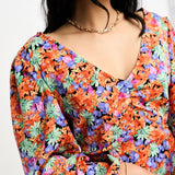 Vila Ruched Front Midi Dress In Red Floral Pint