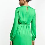 Vila Satin Knot Front Mini Dress In Bright Green