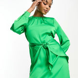 Vila Satin Knot Front Mini Dress In Bright Green