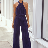 Little Mistress Navy Plisse Jumpsuit by Vogue Williams