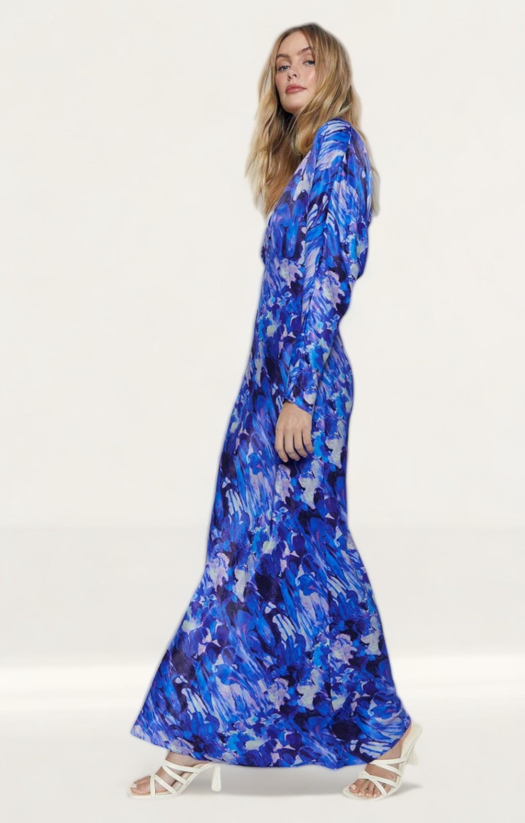 Warehouse Blurred Abstract Print Satin Batwing Dress