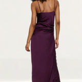 Warehouse Fig Lace Trim Ruched Side Slip Dress