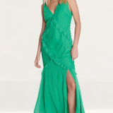 Warehouse Green Premium Ruffle Detail Maxi Dress