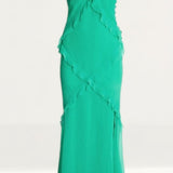 Warehouse Green Premium Ruffle Detail Maxi Dress