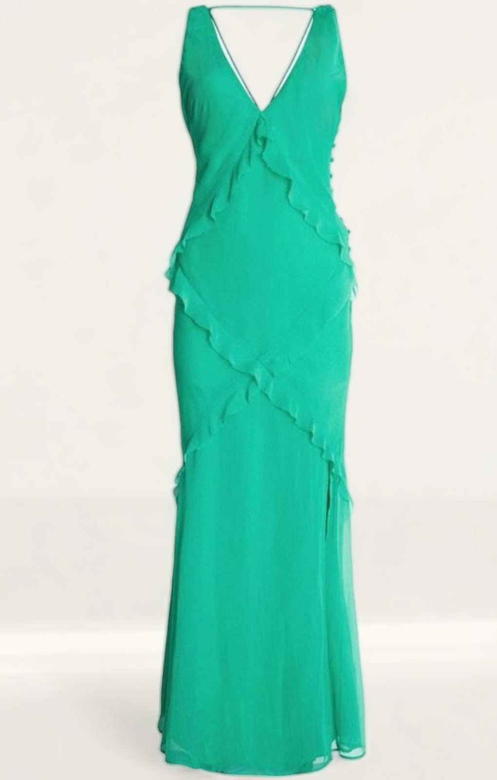 Warehouse Green Premium Ruffle Detail Maxi Dress