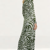 Warehouse Khaki Animal Print Satin Split Column Dress