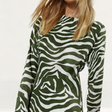 Warehouse Khaki Animal Print Satin Split Column Dress