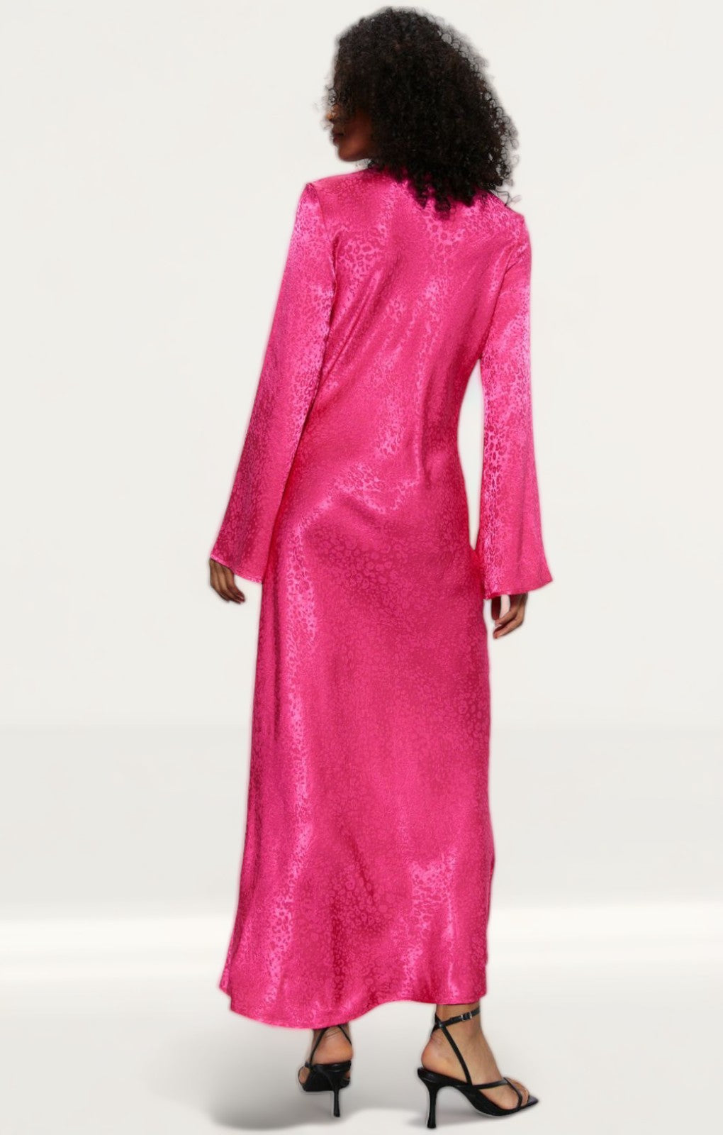Warehouse Pink Animal Satin Jacquard Tie Front Dress