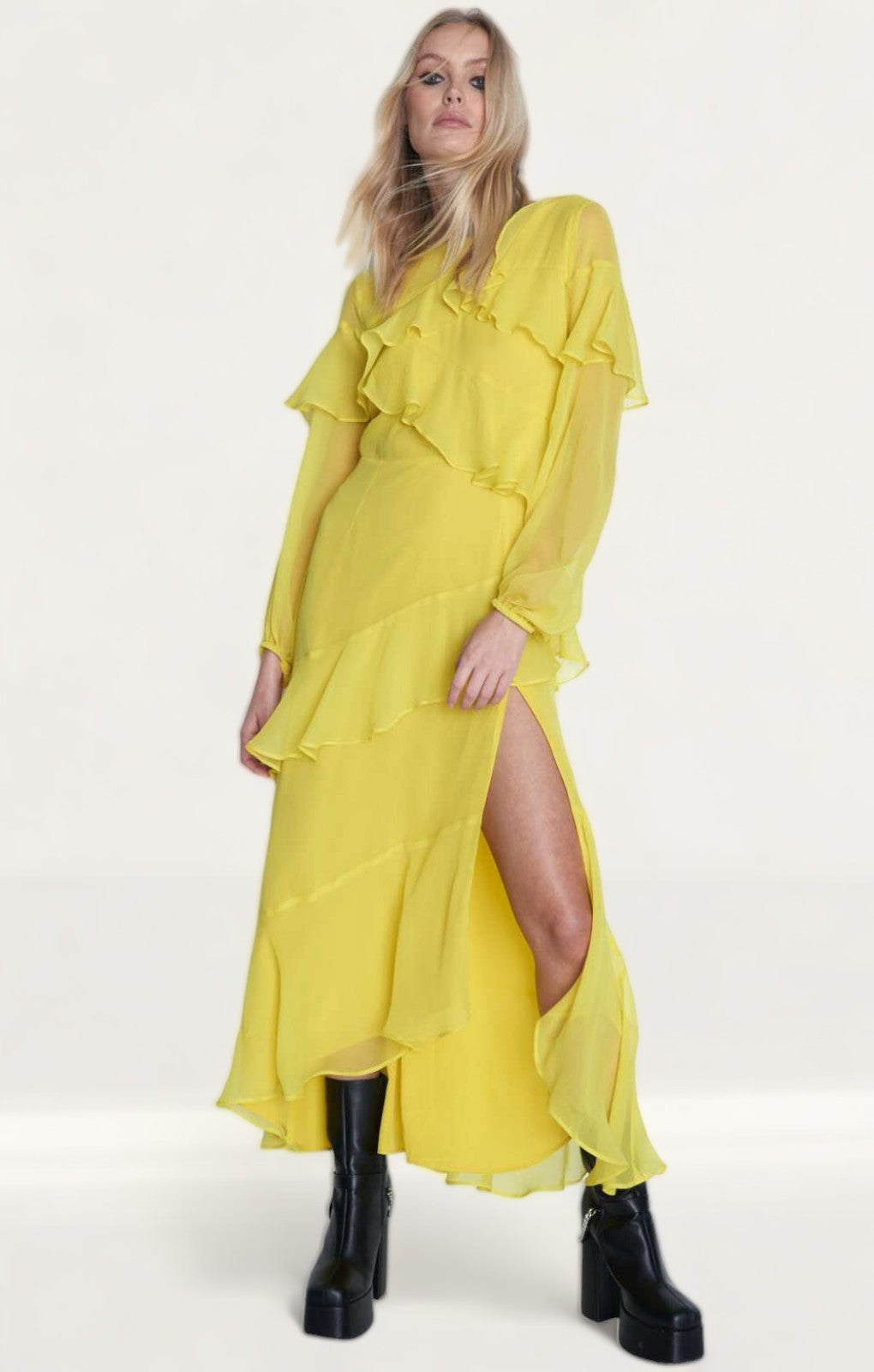 Warehouse Premium Ruffle Detail Tiered Maxi Dress