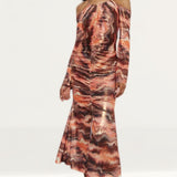 Warehouse Printed Metallic Ruche Front Dress product image